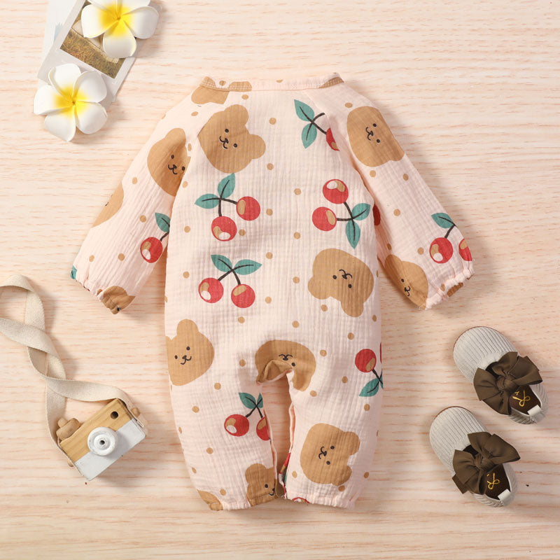 Macacão Infantil Feminino Ursinho com Cerejas